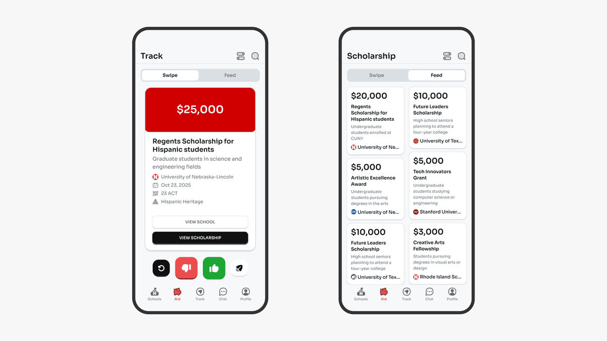 Scholarships screen in the app
